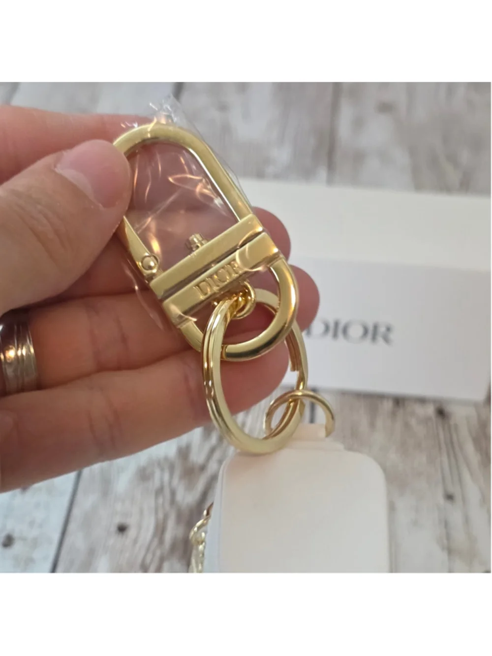 Women's Dior J'adore Cosmetic Case Keychain,, White and Gold